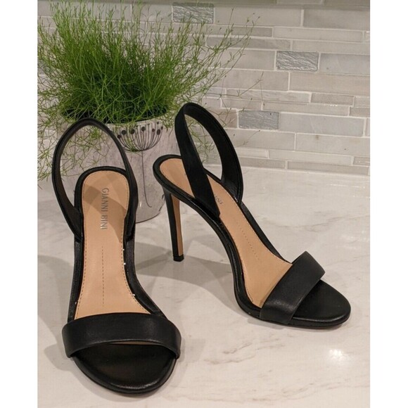 GIANNI BINI Black Leather Sling-Back 4" Stiletto Heel One-Strap Sandals 7M - Picture 1 of 11
